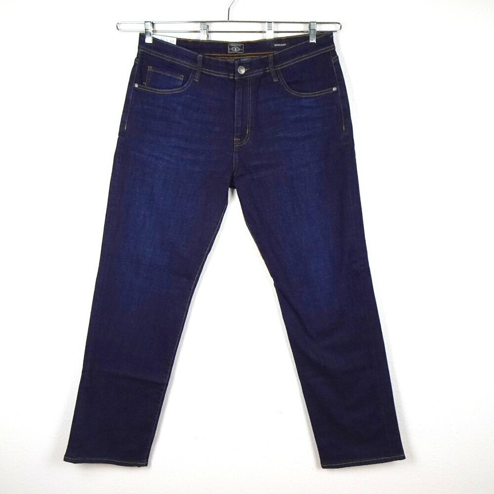 GH Bass Jeans Men's Size 38x34 Blue Denim Straight Fit 5 Pocket Stretch